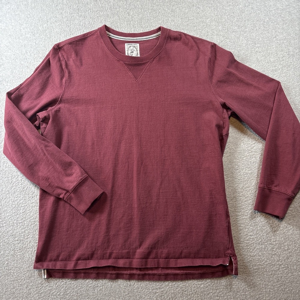 VTG LANDS END Rugby Crewneck Sweater Men's Sz L Burgundy 90s Preppy Cotton